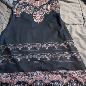 Black Sleeveless Dress with Intricate Patterns